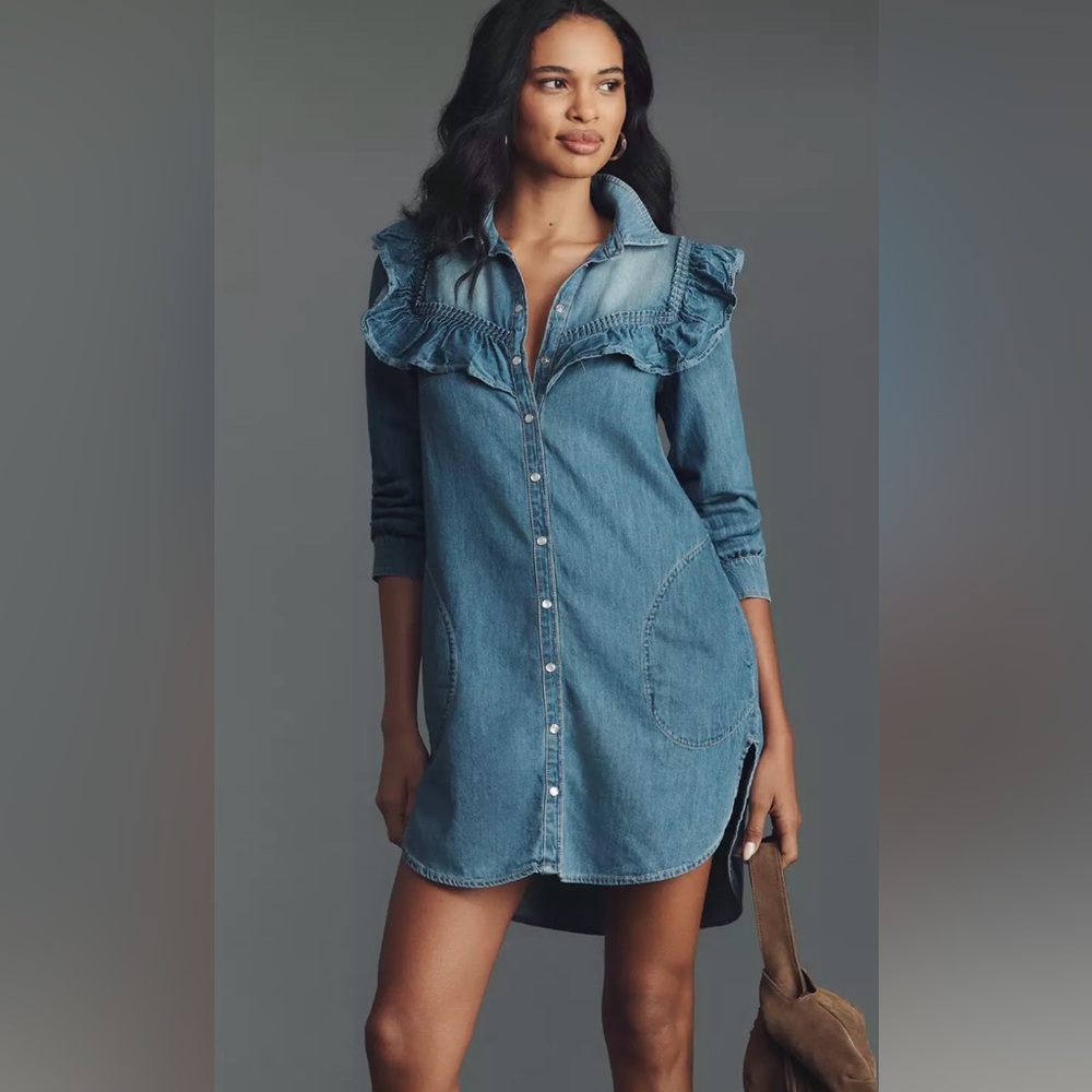 Anthropologie Blue Long Sleeve Denim Dress